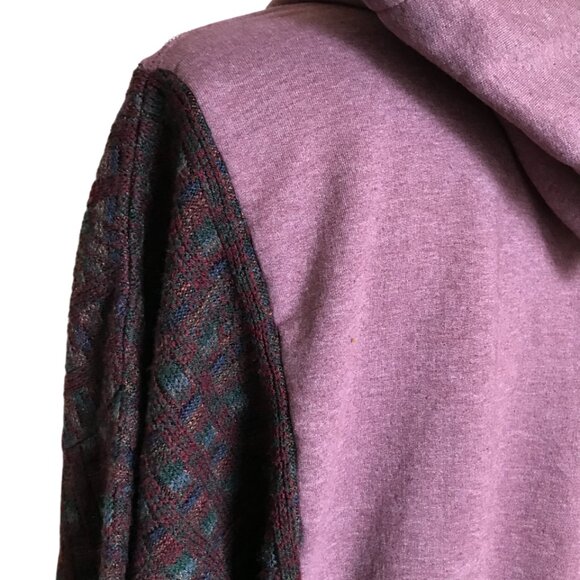 Upcycled Patchwork Hoodie, Sweater Sleeves, XL: Mauve Sweatshirt Jacket, Tribal - Picture 9 of 12